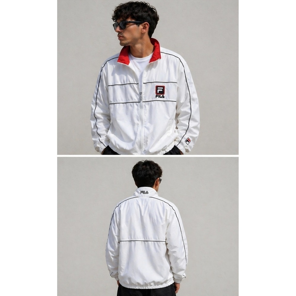 Vintage FILA Windbreaker Jacket Mens XL White Full Zip 90s Track Athletic Retro